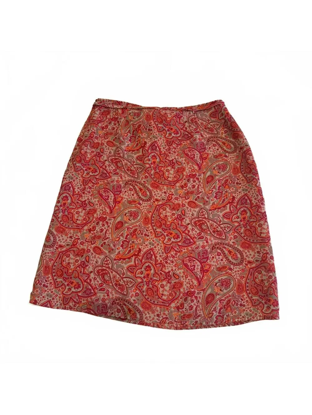 Vtg Apostrophe Women's Size 8 Red and Orange Paisley Tie Detail Coquette Skirt